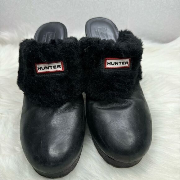 Hunter Leather Shearling Bruson Clogs 9 - Picture 2 of 11